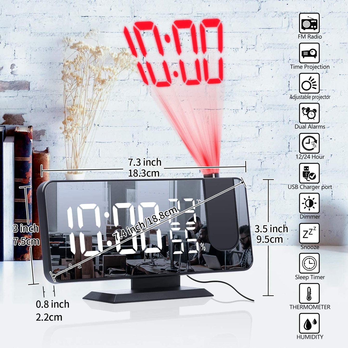 Modevo Projection Digital Alarm Clock w/ Phone Charger - Modevo