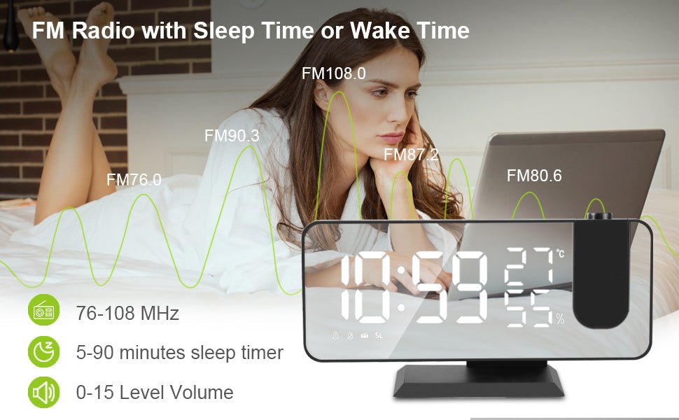 Modevo Projection Digital Alarm Clock w/ Phone Charger - Modevo