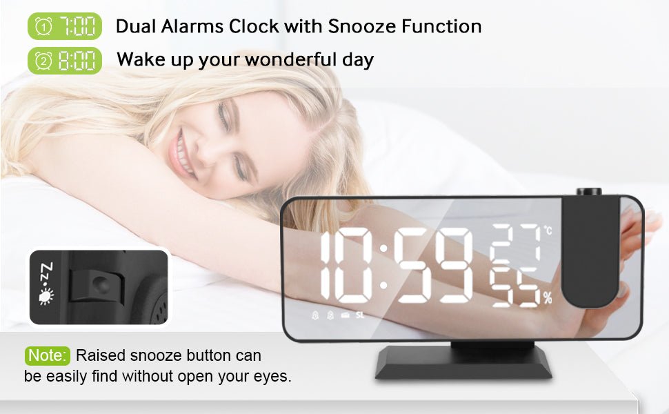 Modevo Projection Digital Alarm Clock w/ Phone Charger - Modevo