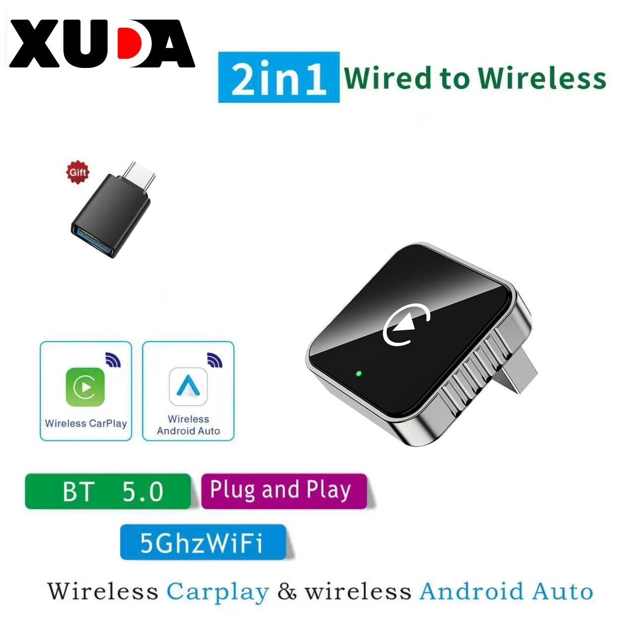 Modevo 2-in-1 Wireless CarPlay & Android Auto Adapter