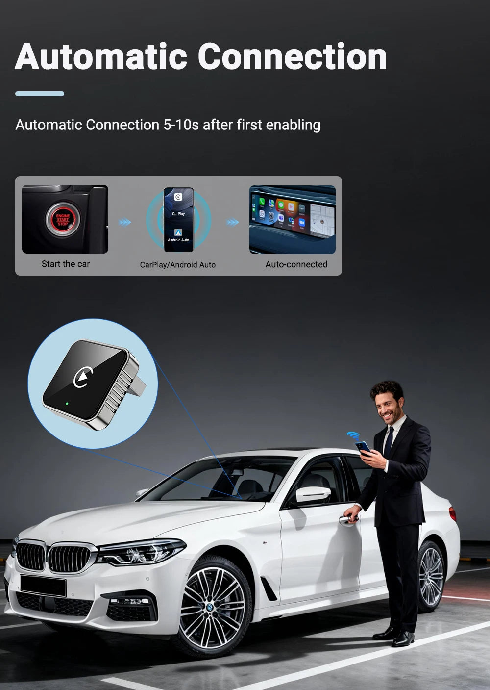 Modevo 2-in-1 Wireless CarPlay & Android Auto Adapter