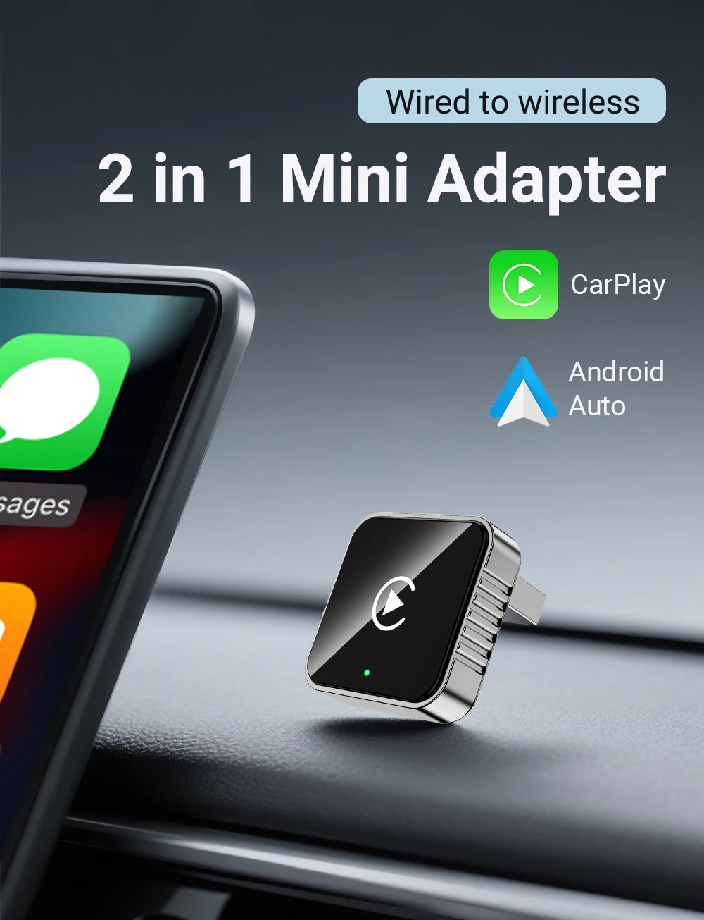 Modevo 2-in-1 Wireless CarPlay & Android Auto Adapter