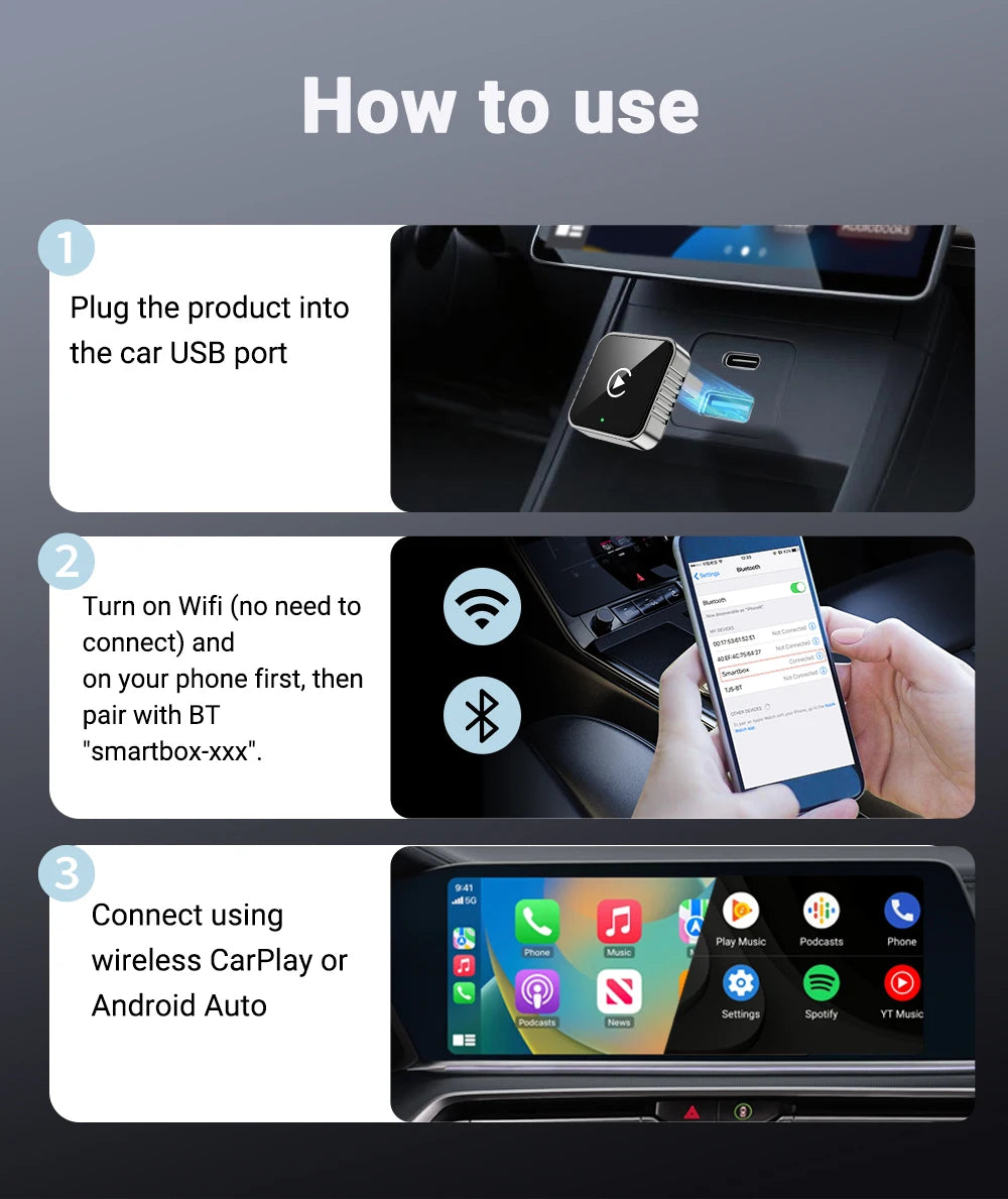 Modevo 2-in-1 Wireless CarPlay & Android Auto Adapter