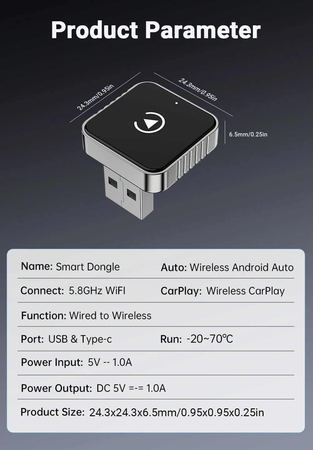 Modevo 2-in-1 Wireless CarPlay & Android Auto Adapter